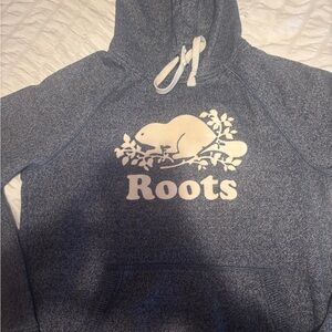 Roots Heathered Blue Hoodie with White Logo